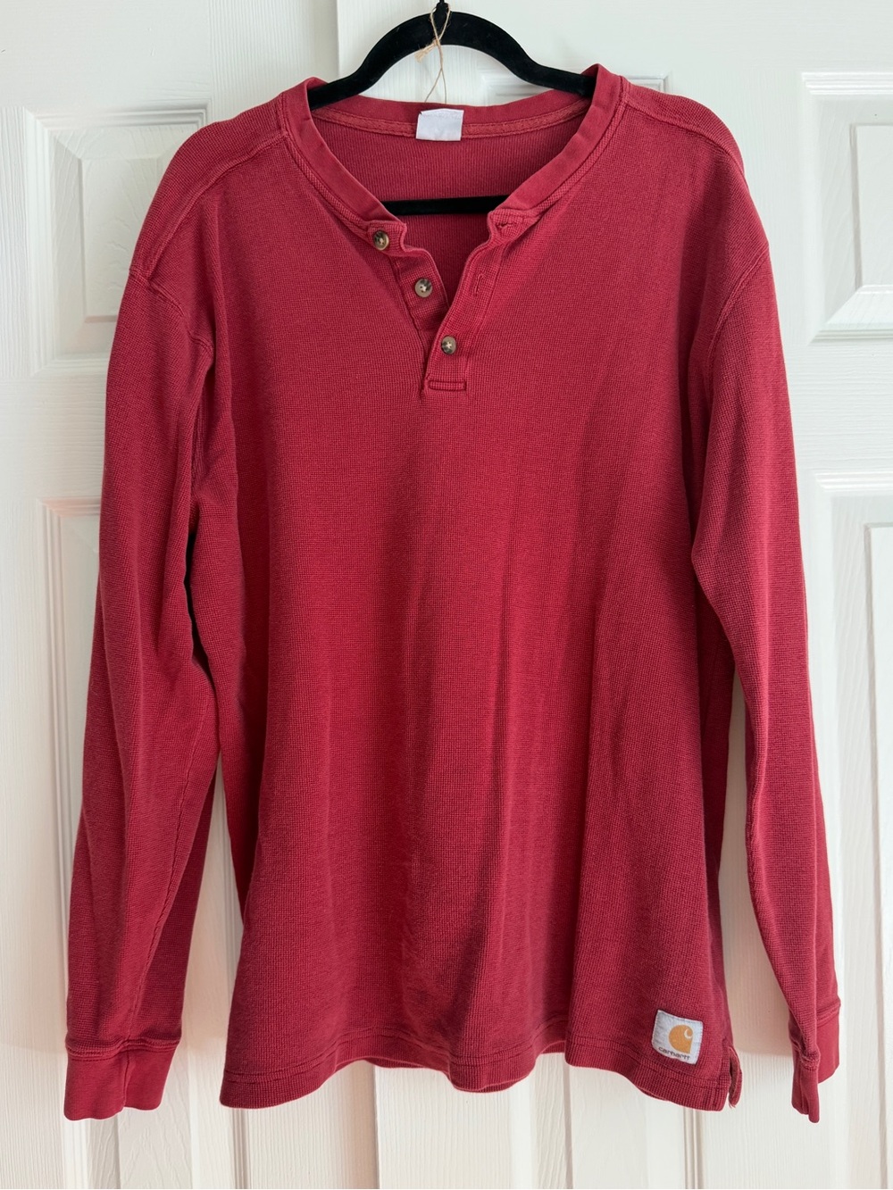 y2k vintage Carhartt red long sleeve waffle knit henley 100% cotton size Large